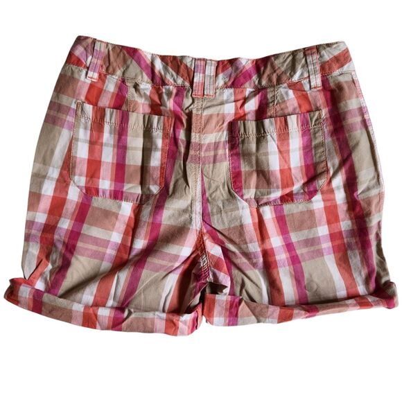 So Pink Orange Plaid Cuffed Adjustable Waist Shorts Sz 16 - Picture 2 of 12